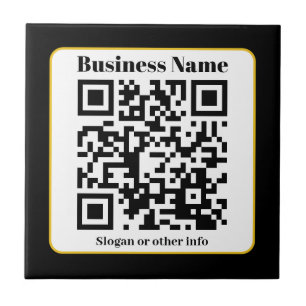 Create Your Own QR Code   Black White Gold Border Ceramic Tile