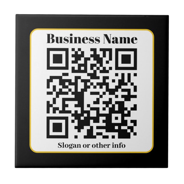 Create Your Own QR Code | Black White Gold Border Ceramic Tile (Front)