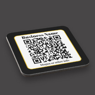 Create Your Own QR Code   Black White Gold Border Coaster