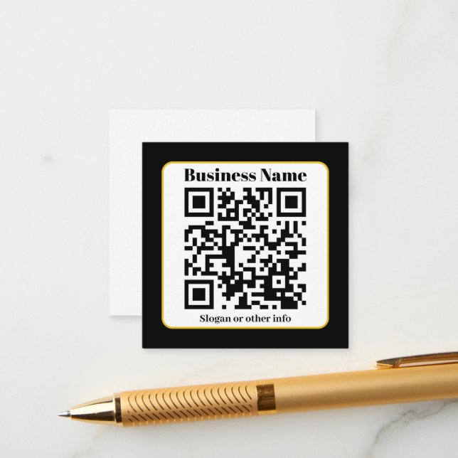 Create Your Own QR Code | Black White Gold Border Enclosure Card (Front/Back In Situ)
