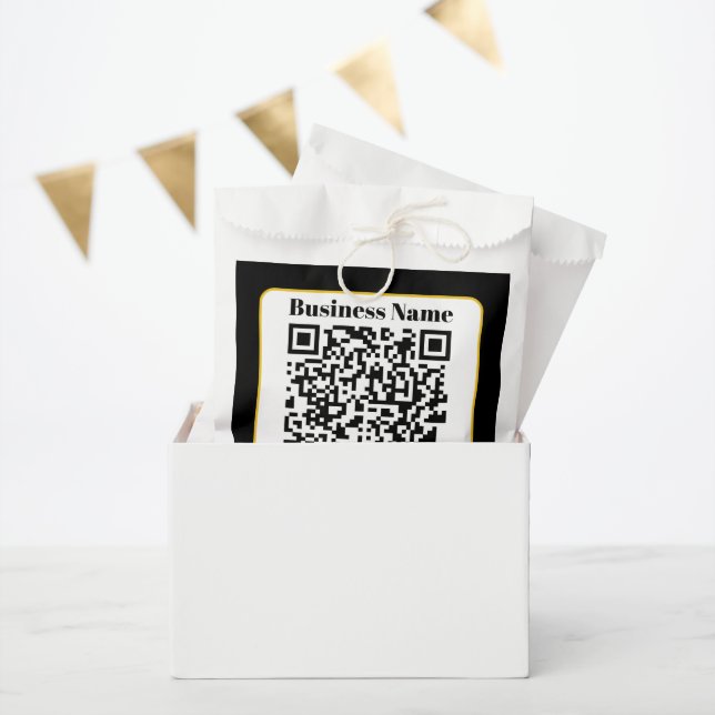 Create Your Own QR Code | Black White Gold Border Favour Bag (Party)