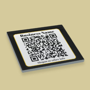 Create Your Own QR Code   Black White Gold Border Glass Coaster
