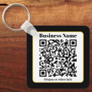 Create Your Own QR Code   Black White Gold Border Key Ring