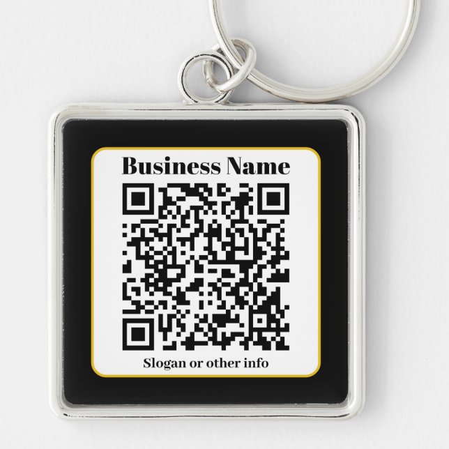 Create Your Own QR Code | Black White Gold Border Key Ring (Front)