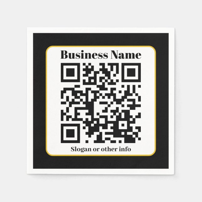Create Your Own QR Code | Black White Gold Border Napkin (Front)