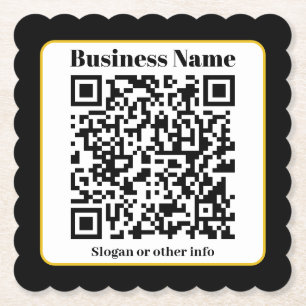Create Your Own QR Code Black White Gold Border Paper Coaster