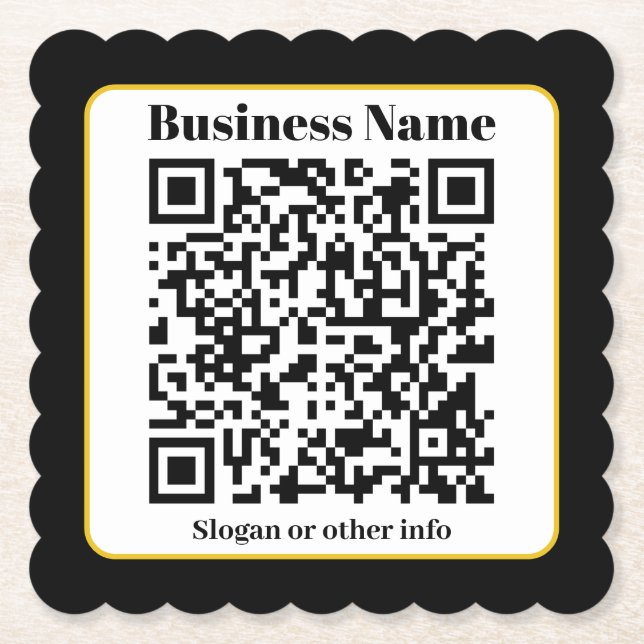Create Your Own QR Code | Black White Gold Border Paper Coaster (Front)
