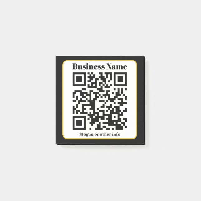 Create Your Own QR Code | Black White Gold Border Post-it Notes (Front)