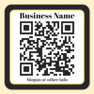 Create Your Own QR Code Black White Gold Border Square Sticker