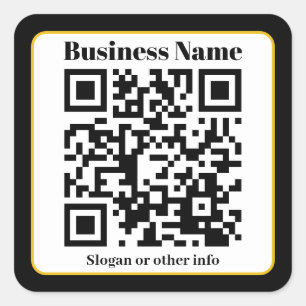 Create Your Own QR Code   Black White Gold Border Square Sticker