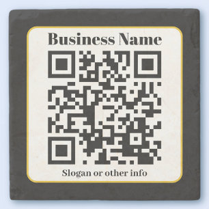 Create Your Own QR Code Black White Gold Border Stone Coaster