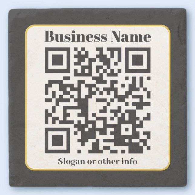 Create Your Own QR Code | Black White Gold Border Stone Coaster (Creator Uploaded)