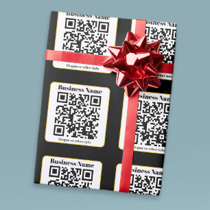 Create Your Own QR Code Black White Gold Border Wrapping Paper
