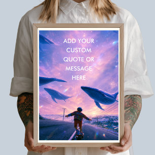 Create Your Own Quote Flying Whales Surreal Skate Poster