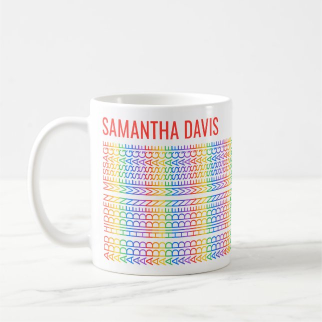 Create Your Own Rainbow Hidden Message & Name R Coffee Mug (Left)