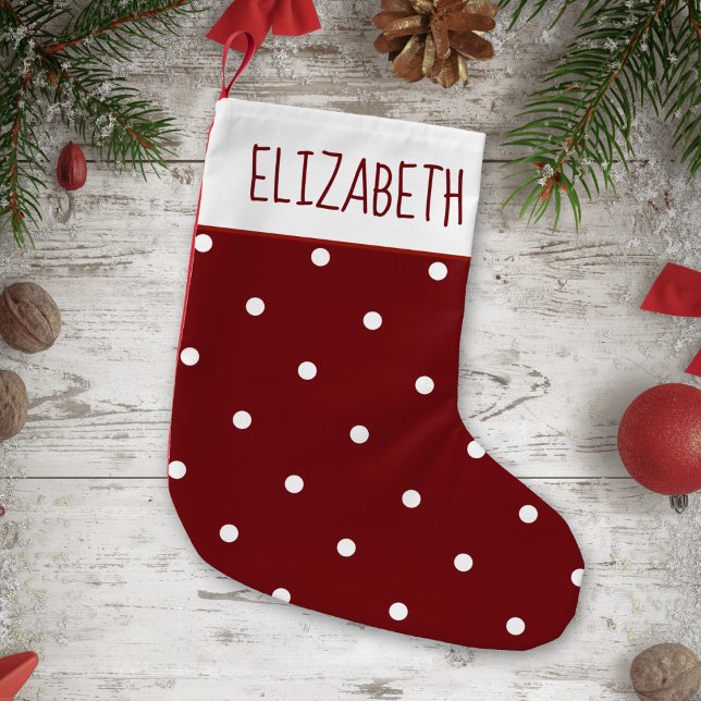 Create Your Own Red and White Polka Dots Holiday Small Christmas Stocking (Creator Uploaded)