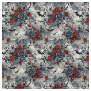 Create Your Own Red Black Roses Bats Gothic Grey Fabric