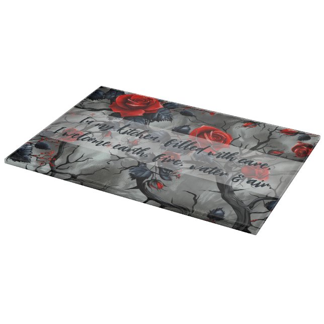 Create Your Own Red Black Roses Gothic Grey Cutting Board (Corner)