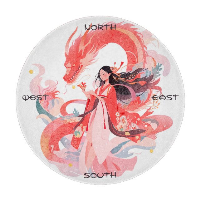 Create Your Own Red Chinese Dragon Garden Goddess Cutting Board (Front)
