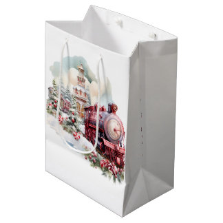 Create Your Own Red Christmas Train Medium Gift Bag