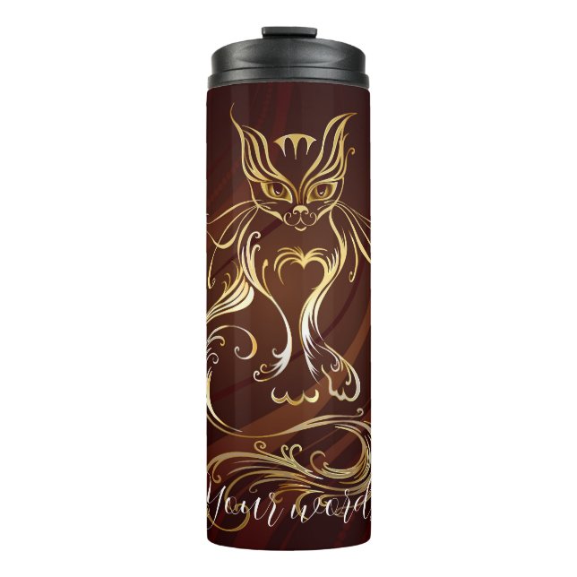 Create Your Own Red & Gold Cat Thermal Tumbler (Front)