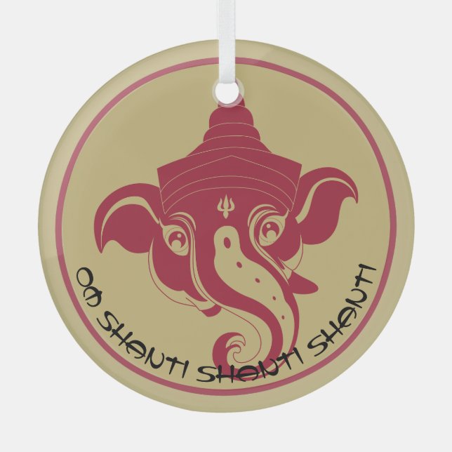 Create Your Own Red & Gold Ganesh  Glass Tree Decoration (Front)