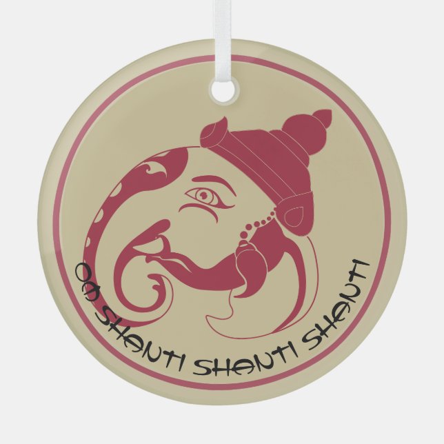 Create Your Own Red & Gold Ganesh Profile Glass Tree Decoration (Front)