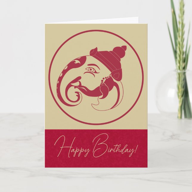 Create Your Own Red & Gold Ganesh Profile Holiday Card (Front)