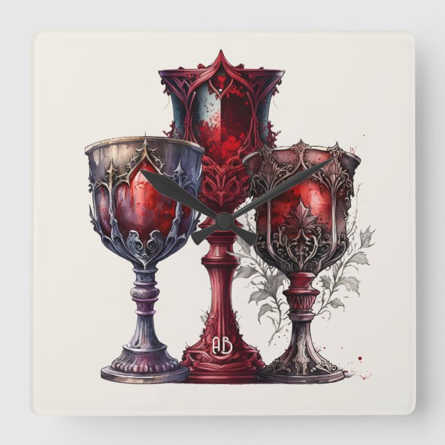 Create Your Own Red Gothic Chalices Square Wall Clock (Front)