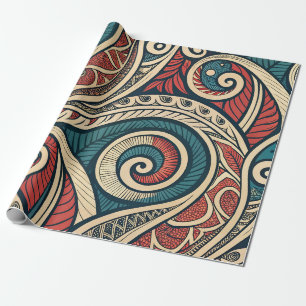 Create Your Own Red Green Festive Tribal Wrapping Paper