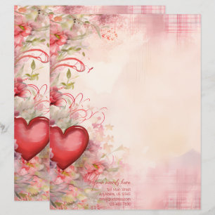 Create Your Own Red Heart Floral Love Letter Paper Custom Letterhead