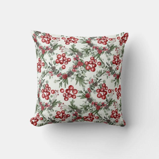 Create Your Own Red Holly & Pinecones Cushion (Front)