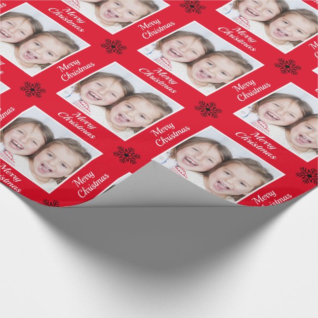 Create Your Own  Red Merry Christmas Photo Wrapping Paper (Corner)