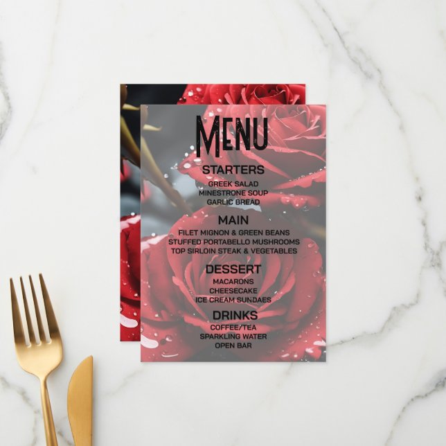 Create Your Own Red Roses Closeup Menu (Front/Back In Situ)