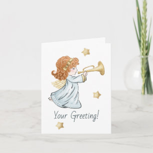 Create Your Own Red Trumpeting Christmas Angel Holiday Card