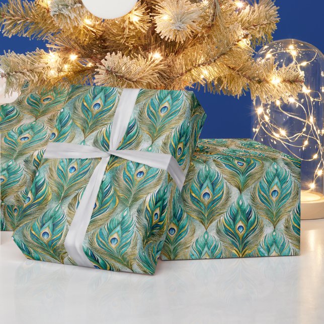 Create Your Own Regal Peacock Feathers Wrapping Paper (Holidays)
