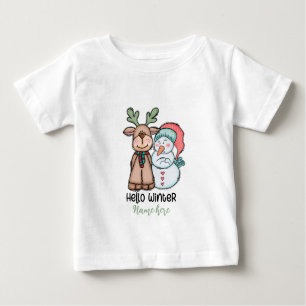 Create Your Own Reindeer & Snowman Hello Winter Baby T-Shirt