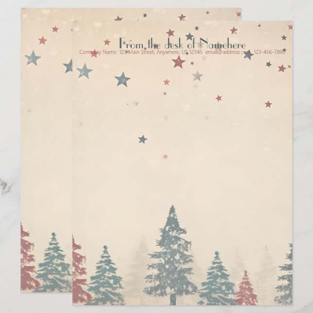 Create Your Own Retro Celestial Red Teal Trees Custom Letterhead (Front/Back)