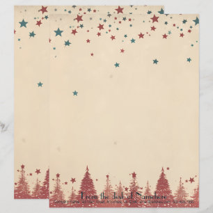 Create Your Own Retro Celestial Red Yule Trees Custom Letterhead