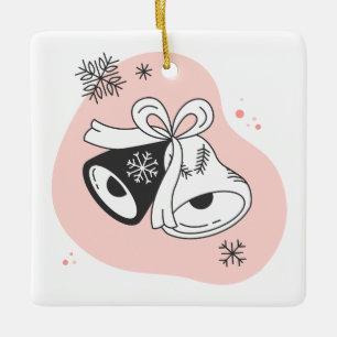 Create Your Own Retro Christmas Bells Orange Ceramic Ornament