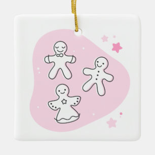 Create Your Own Retro Gingerbread Pink Christmas Ceramic Ornament