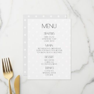 Create Your Own Retro Polkadots Grey Wedding Menu
