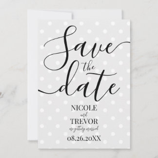 Create Your Own Retro Polkadots Grey Wedding Save The Date