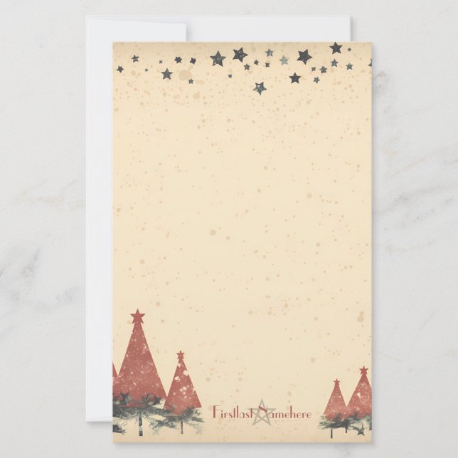 Create Your Own Retro Red Grey Celestial Yule Stationery (Front)