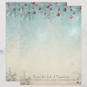 Create Your Own Retro Snowy Red Blue Yule Custom Letterhead