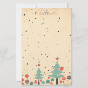 Create Your Own Retro Teal Red Ornaments Trees Stationery