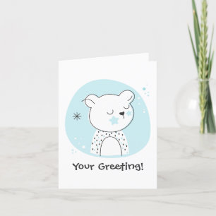 Create Your Own Retro Teddy Bear Blue Christmas Holiday Card