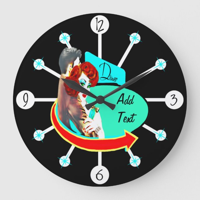 Create Your Own Retro Vintage 50s Diner Large Clock (Front)