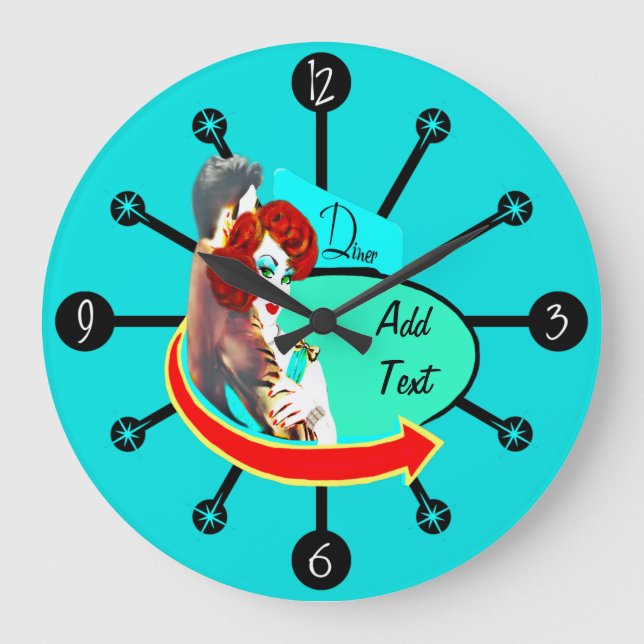 Create Your Own Retro Vintage 50s Diner Large Clock (Front)