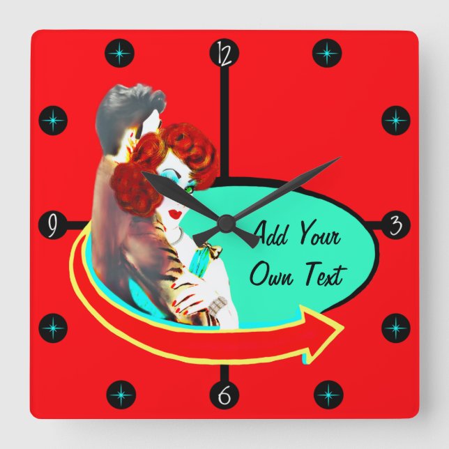 Create Your Own Retro Vintage 50s Diner Square Wall Clock (Front)